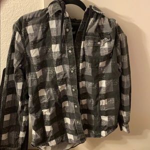 Diamond supply black hooded flannel shirt
